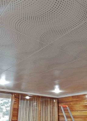 CE Acoustic Ceiling Tiles White Color Wave Perforation Aluminium Clip In Ceiling For Hotel