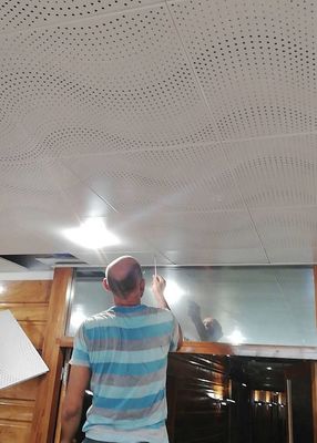 CE Acoustic Ceiling Tiles White Color Wave Perforation Aluminium Clip In Ceiling For Hotel