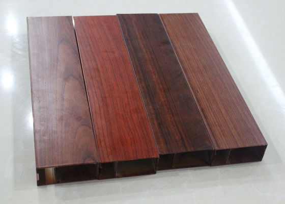 Decorative Wooden Strip Metal Ceiling Tile , Fireproof Square Tube Strip Ceiling