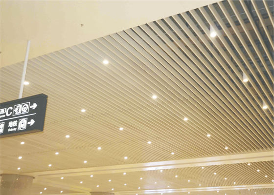 Decorative Wooden Strip Metal Ceiling Tile , Fireproof Square Tube Strip Ceiling