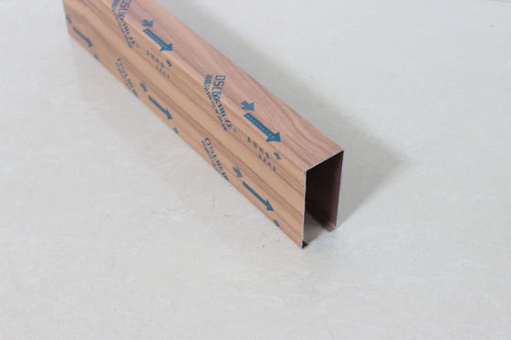 Wooden Color Aluminum Linear Drop Down Ceiling Tiles U-shaped