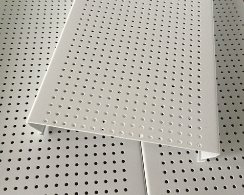 Micro - perforated C- shaped Aluminium Strip Ceiling , Acoustic Ceiling Panels Traffic white Color