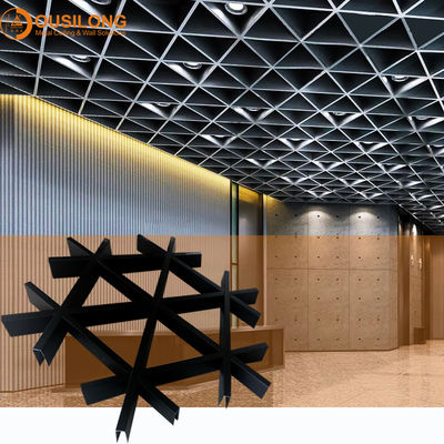 Soundproof Latticed Grille Suspended Metal Ceiling Akzo Nobel Powder Coating / False Grille Ceiling