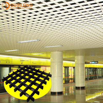 Soundproof Latticed Grille Suspended Metal Ceiling Akzo Nobel Powder Coating / False Grille Ceiling