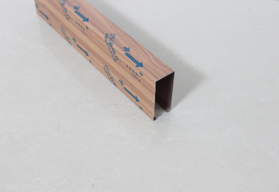 Wooden Color Aluminum Linear Drop Down Ceiling Tiles U-shaped