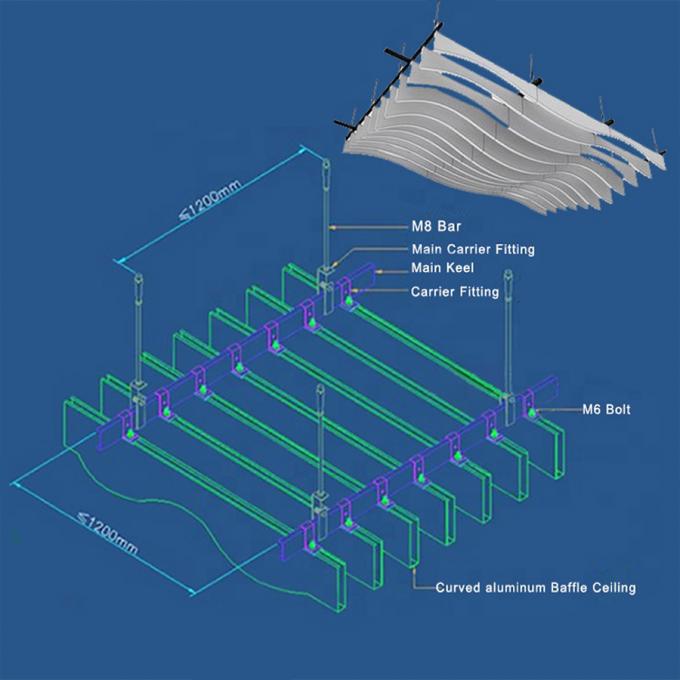 Fireproof Metal Suspended Ceiling Tiles fashionable Curved Aluminum
