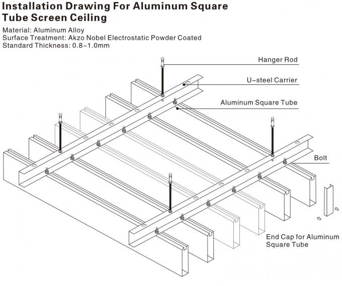 Decorative Square Aluminium Baffle Ceiling Customized Thickness